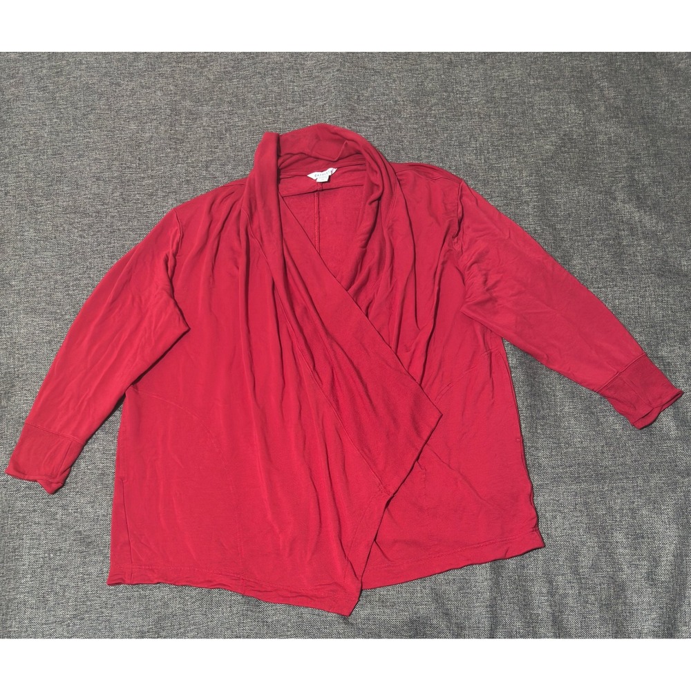 Athleta Womens 2X Cardigan Red Open Front Drape Neck Long Sleeve Knit Sweater